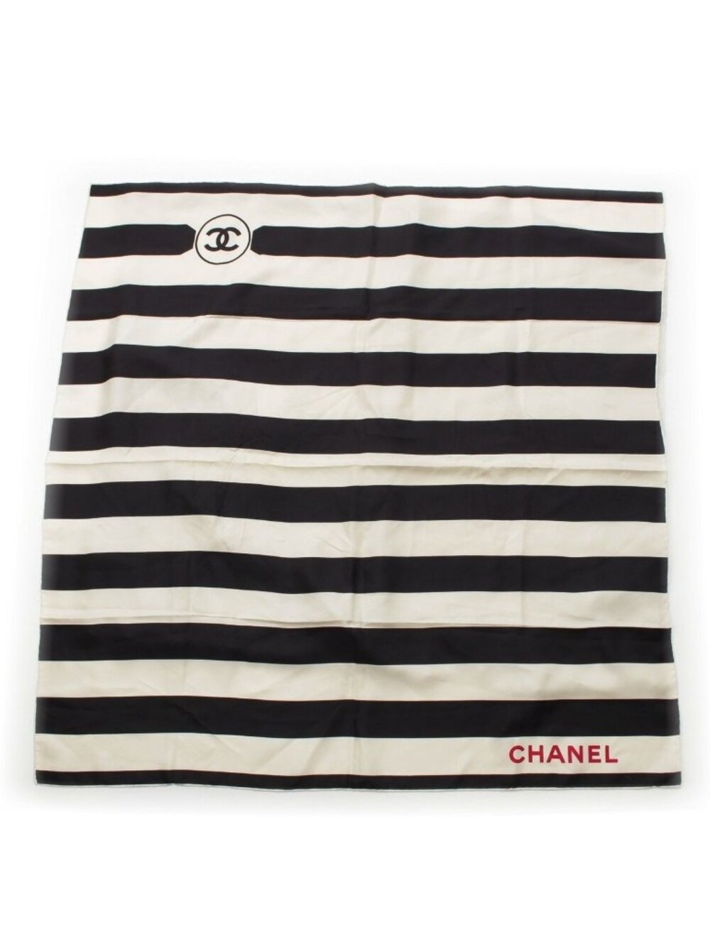 Chanel Silk CC Logo Border Scarf Black White